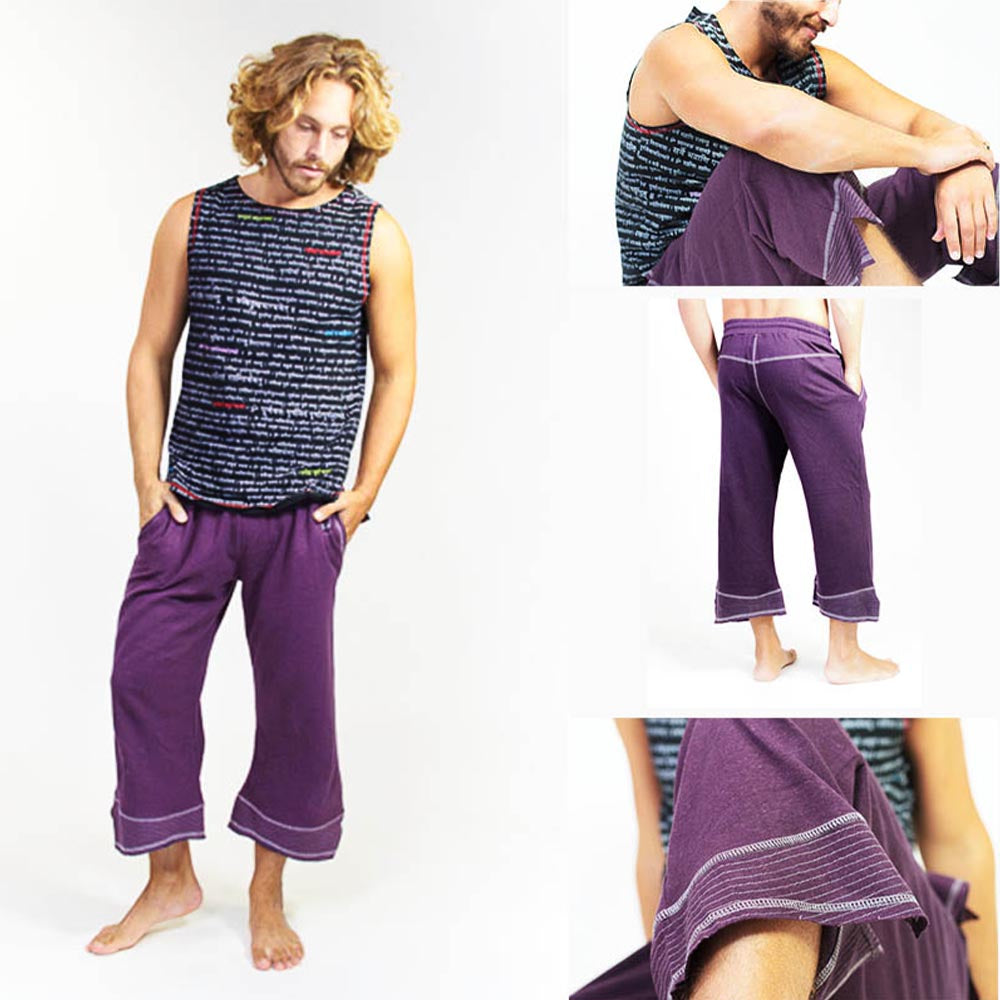 Pantalon yoga homme en chanvre biologique Prune - Coupe pantacourt
