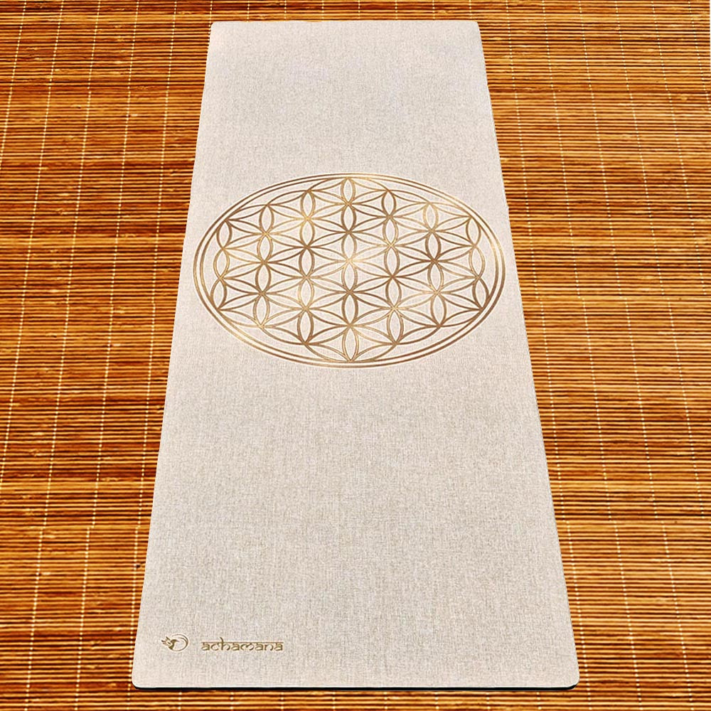 Yoga Bordeaux - Tapis de yoga naturel caoutchouc chanvre fleur de vie or | Boutique yoga