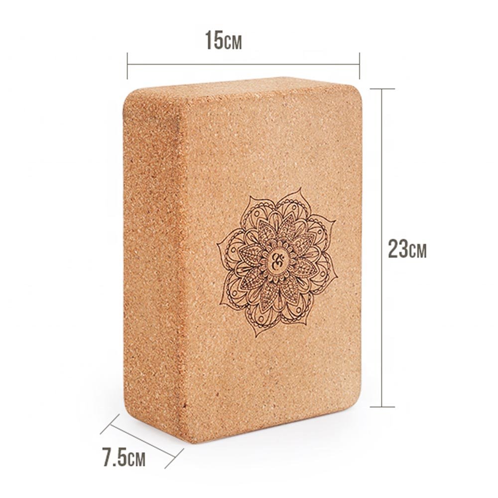 - Bloc de yoga en liège aggloméré 7,5 x 15 x 23 cm bords arrondis Mandala Om gravé - Accessoires de yoga, vêtements et tapis de yoga au naturel
