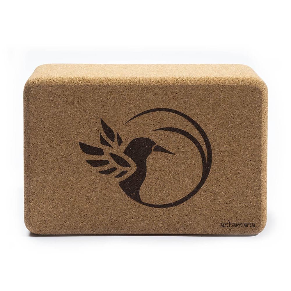 - Bloc de yoga en liège aggloméré 7,5x15x23 cm bords arrondis Colibri gravé - Accessoires de yoga, vêtements et tapis de yoga au naturel