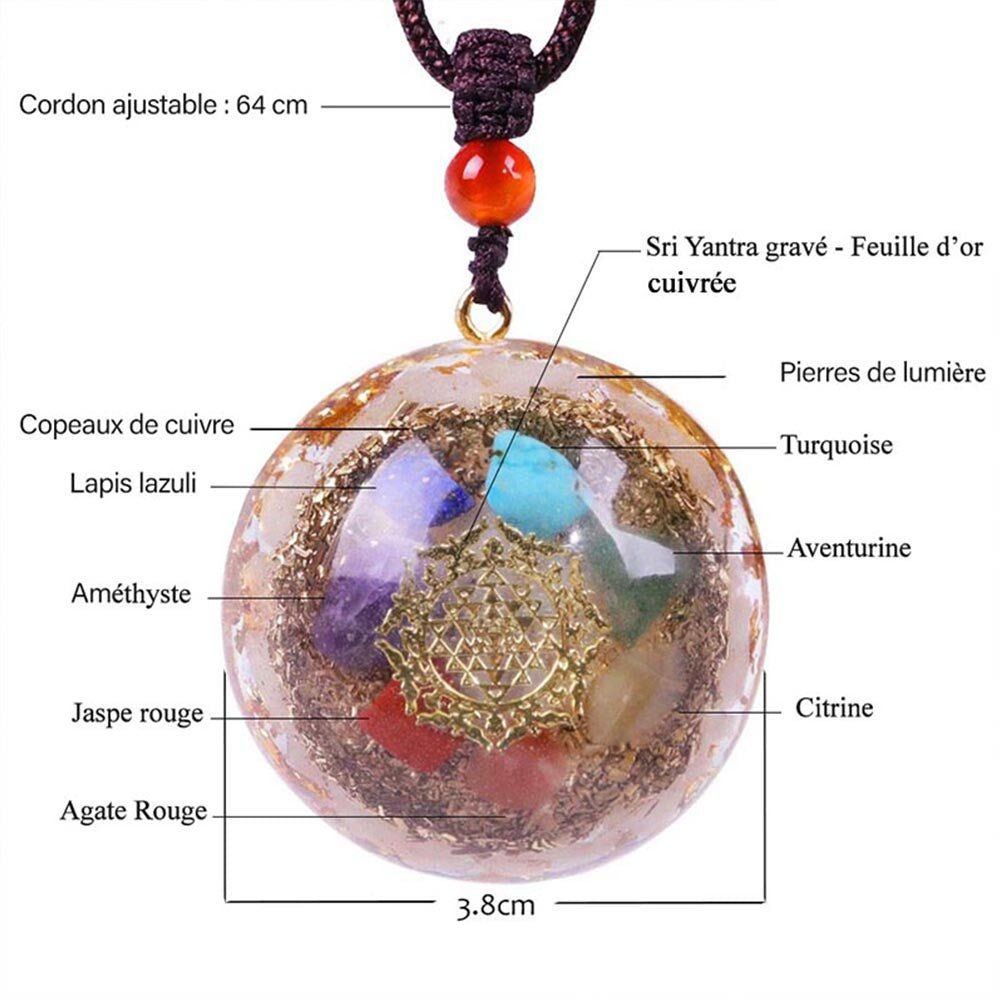 - Collier pendentif Dôme orgonite composition 7 pierres - Accessoires-yoga
