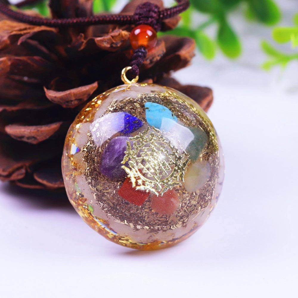 - Collier pendentif Dôme orgonite anti onde 7 chakras Sriyantra - Accessoires de yoga, vêtements et tapis de yoga au naturel