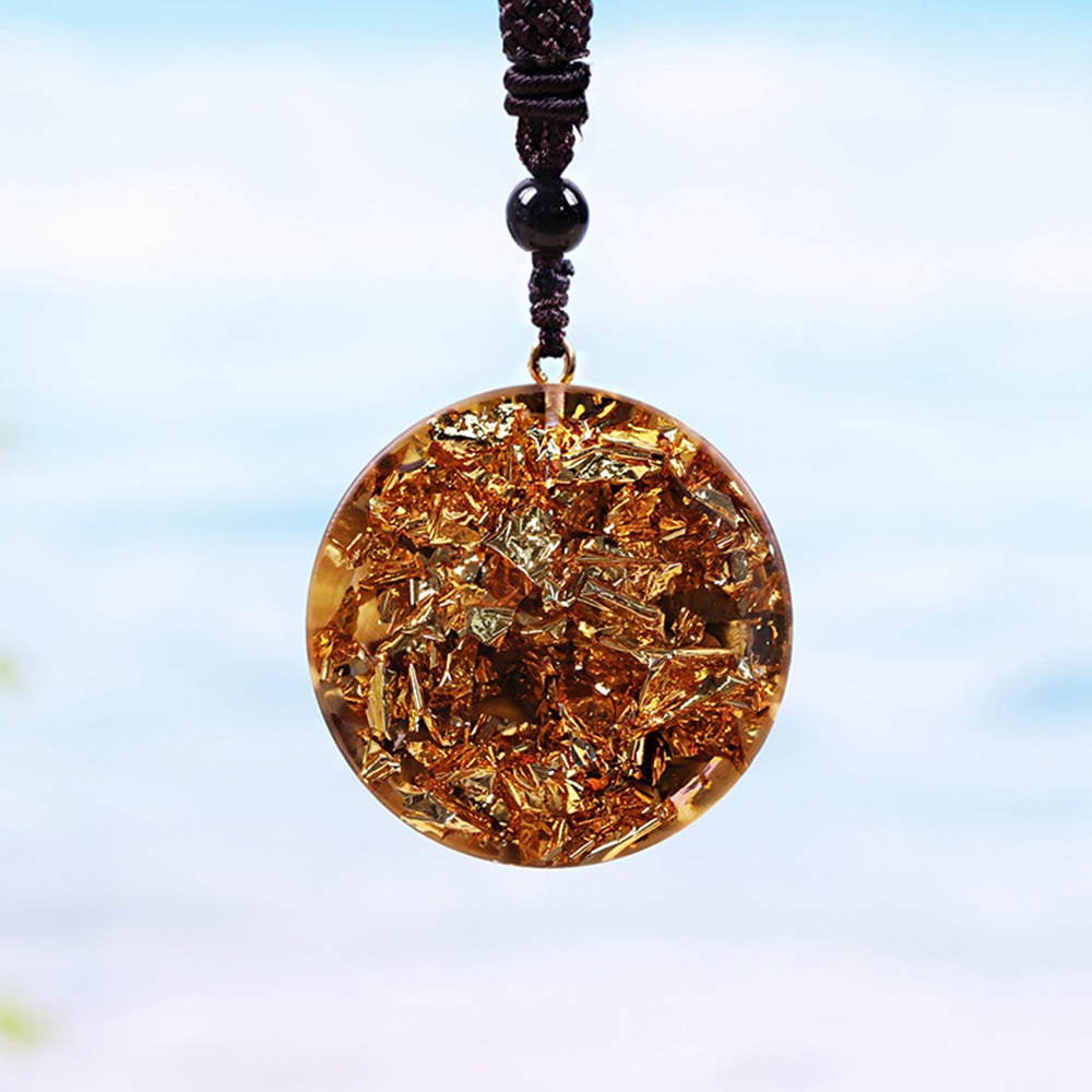- Collier pendentif Dôme Orgonite anti onde Oeil de tigre sriyantra - Accessoires de yoga, vêtements et tapis de yoga au naturel