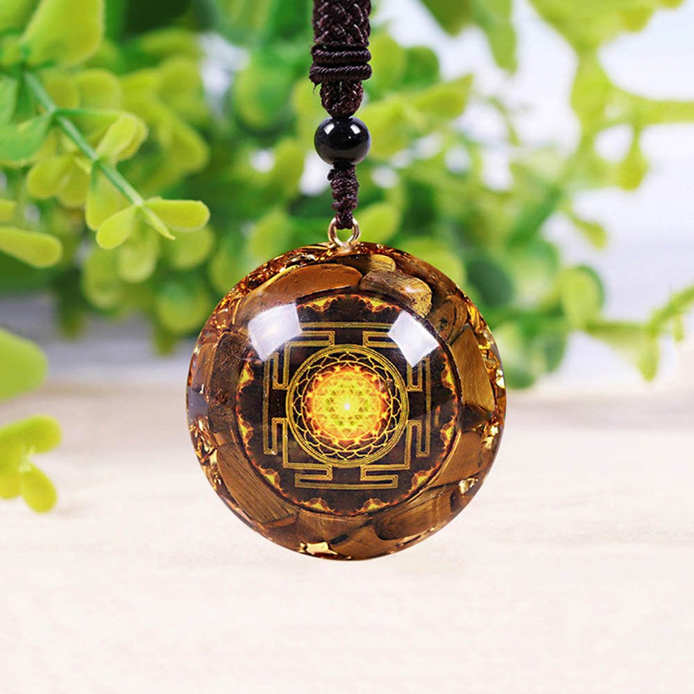 - Collier pendentif Dôme Orgonite anti onde Oeil de tigre sriyantra - Accessoires de yoga, vêtements et tapis de yoga au naturel