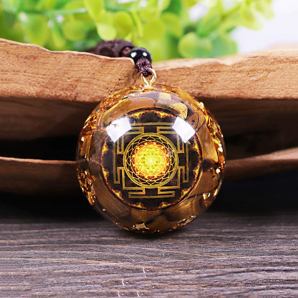 - Collier pendentif Dôme Orgonite anti onde Oeil de tigre sriyantra - Accessoires de yoga, vêtements et tapis de yoga au naturel