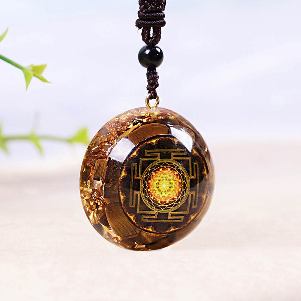 - Collier pendentif Dôme Orgonite anti onde Oeil de tigre sriyantra - Accessoires de yoga, vêtements et tapis de yoga au naturel