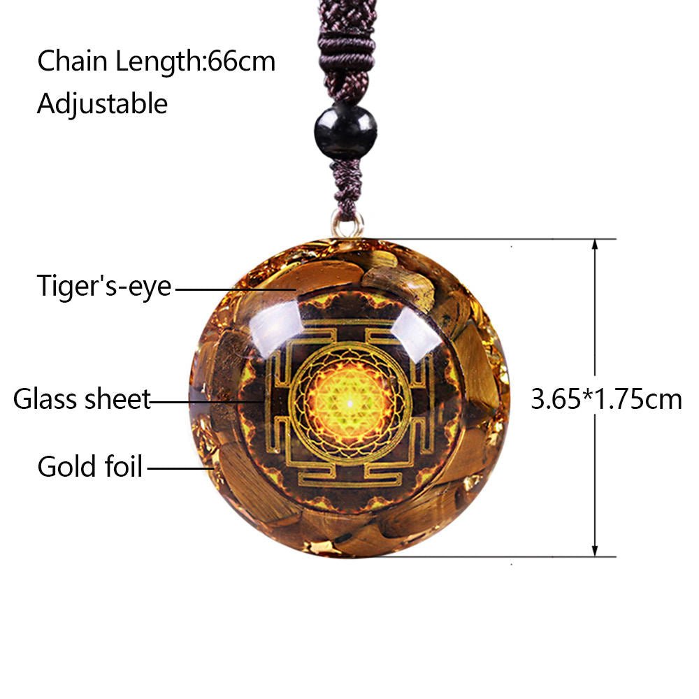 - Collier pendentif Dôme Orgonite anti onde Oeil de tigre sriyantra - Accessoires de yoga, vêtements et tapis de yoga au naturel