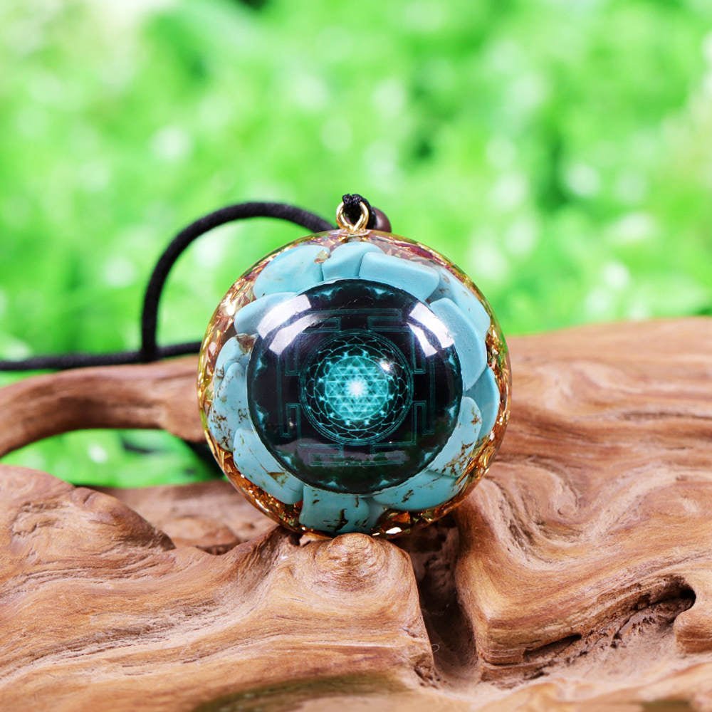 Pendentif Orgonite anti onde Turquoise Sriyantra - Accessoire-yoga