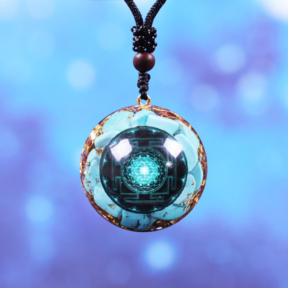 - Collier pendentif Dôme - Orgonite anti onde Turquoise Sriyantra - Accessoires de yoga, vêtements et tapis de yoga au naturel