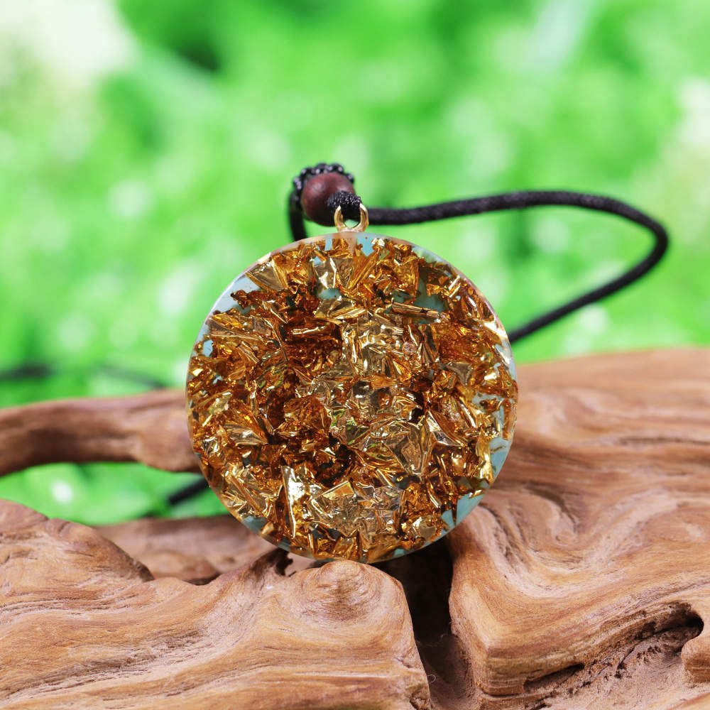 - Collier pendentif Dôme - Orgonite anti onde Turquoise Sriyantra - Accessoires de yoga, vêtements et tapis de yoga au naturel
