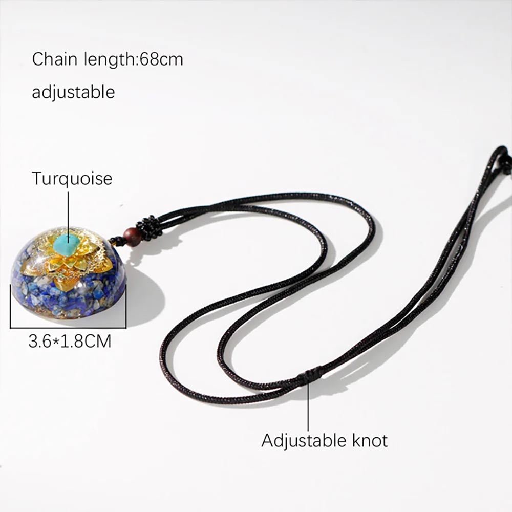 - Collier pendentif Dôme Orgonite fleur de lotus ciselée Lapis lazuli Turquoise - Accessoires de yoga, vêtements et tapis de yoga au naturel