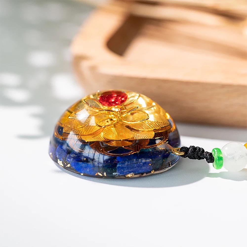 - Collier pendentif dôme orgonite méditation anti onde Sriyantra Lapis lasuli Rubis - Accessoires de yoga, vêtements et tapis de yoga au naturel