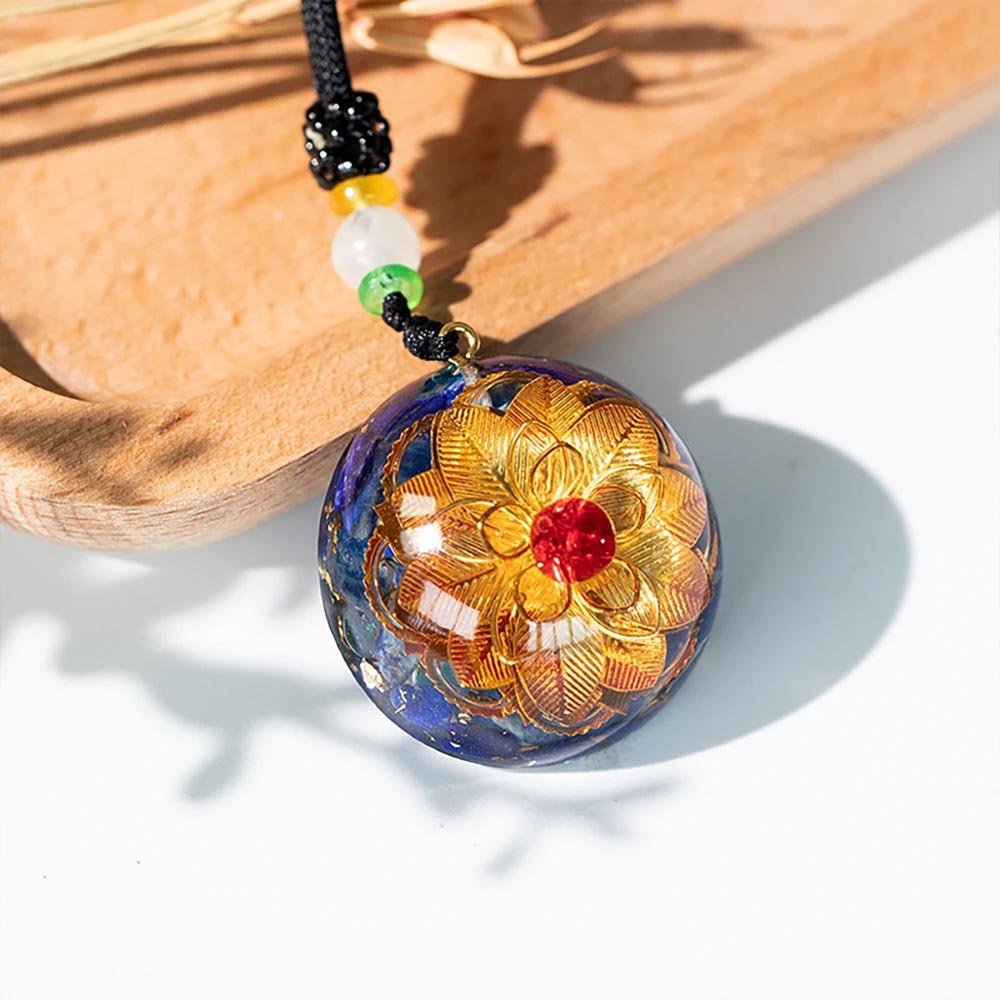 - Collier pendentif dôme orgonite méditation anti onde Sriyantra Lapis lasuli Rubis - Accessoires de yoga, vêtements et tapis de yoga au naturel