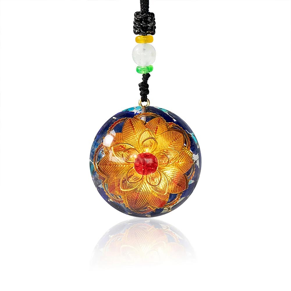 - Collier pendentif dôme orgonite méditation anti onde Sriyantra Lapis lasuli Rubis - Accessoires de yoga, vêtements et tapis de yoga au naturel