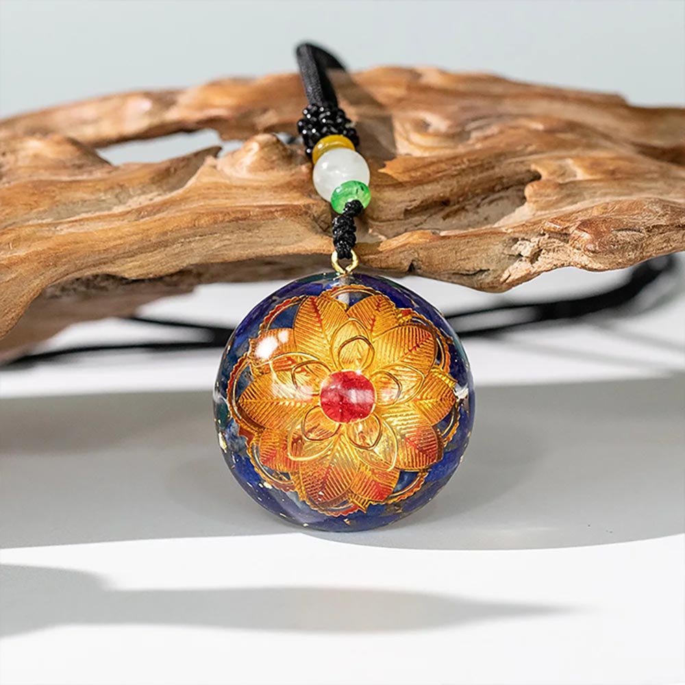 - Collier pendentif dôme orgonite méditation anti onde Sriyantra Lapis lasuli Rubis - Accessoires de yoga, vêtements et tapis de yoga au naturel