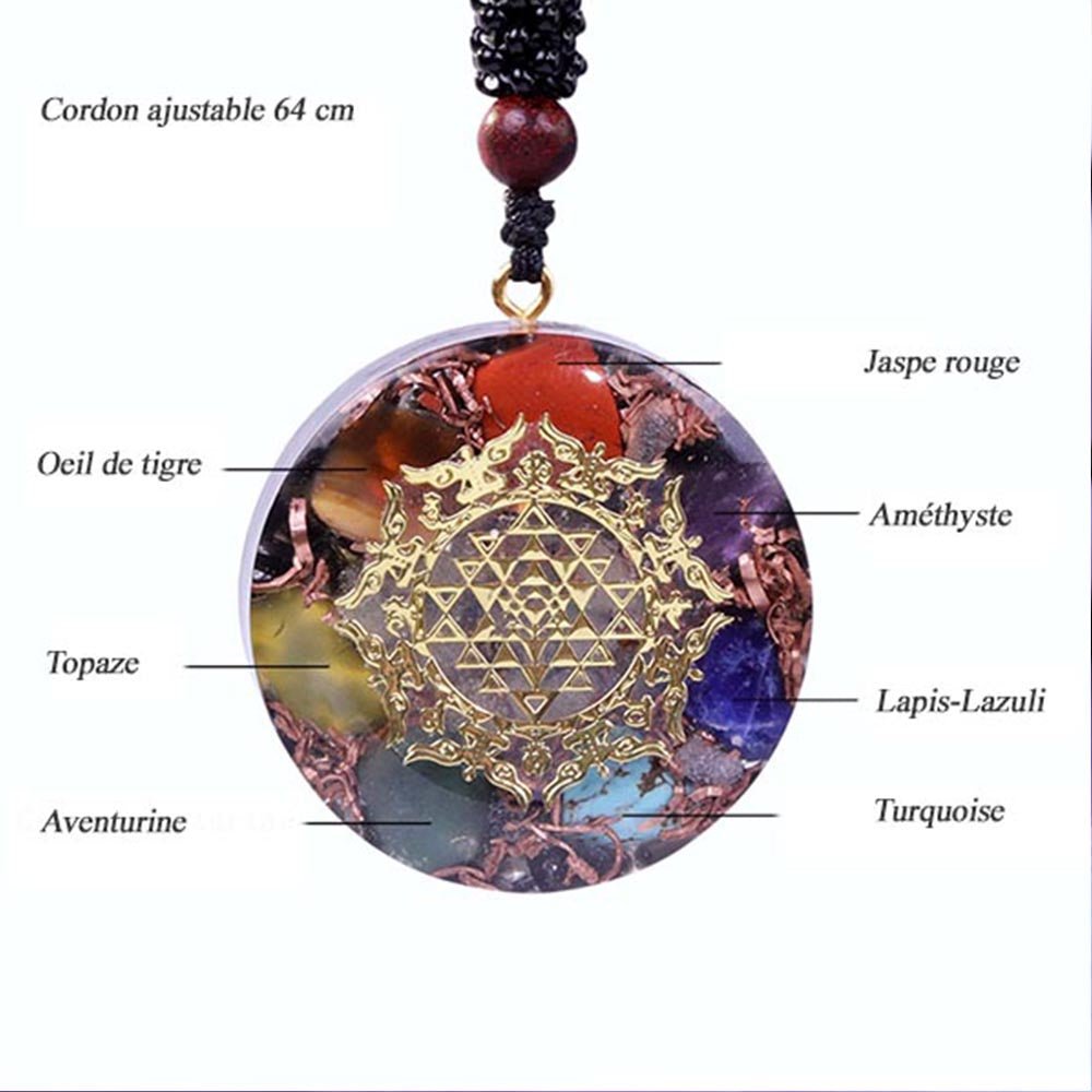 - Collier pendentif orgonite anti onde 7 chakras Obsidienne - Accessoires de yoga, vêtements et tapis de yoga au naturel