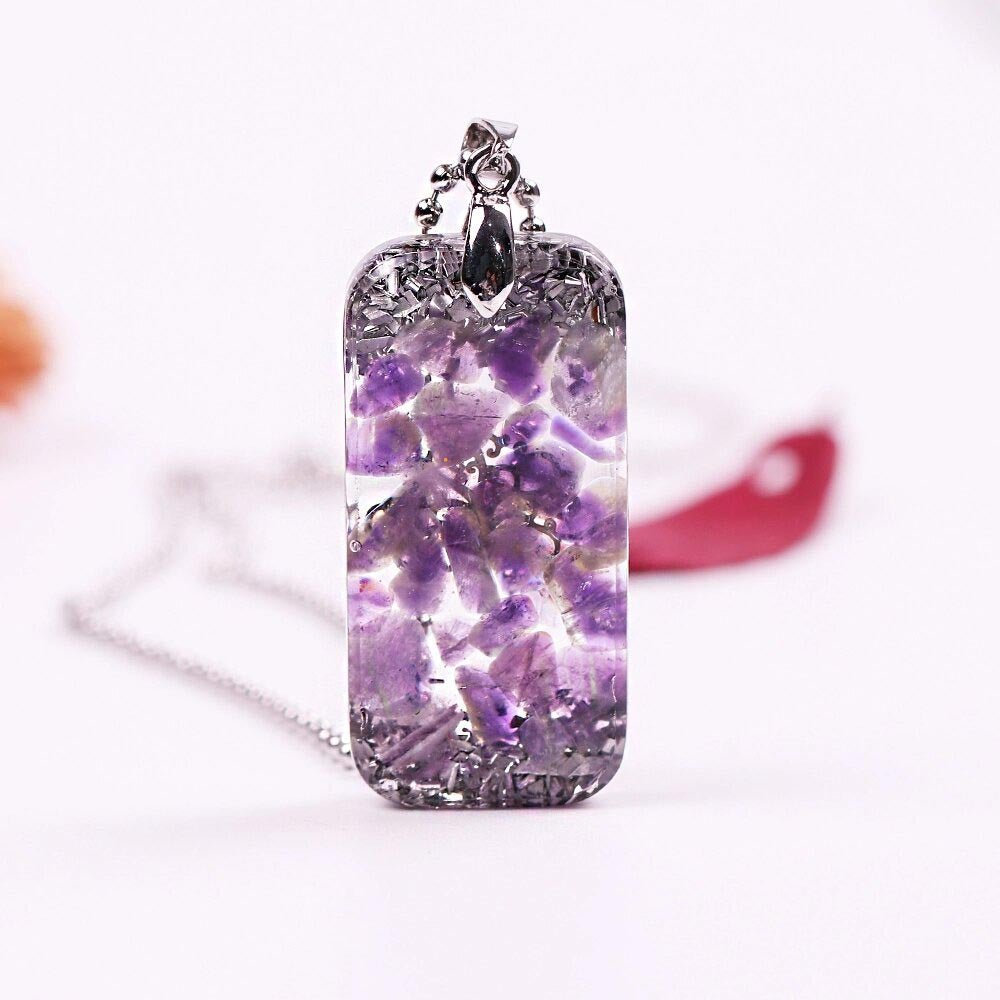 - Collier pendentif orgonite anti onde Améthyste Arbre de vie - Accessoires de yoga, vêtements et tapis de yoga au naturel