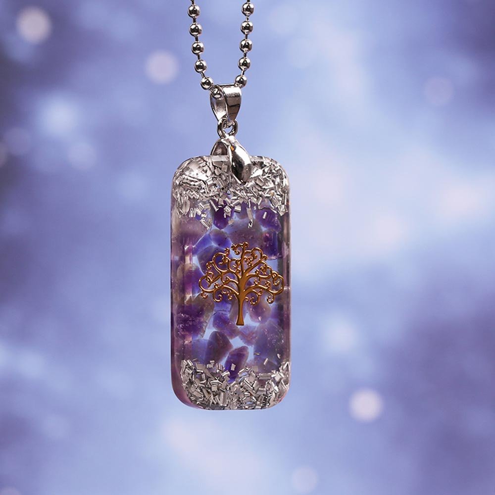 - Collier pendentif orgonite anti onde Améthyste Arbre de vie - Accessoires de yoga, vêtements et tapis de yoga au naturel