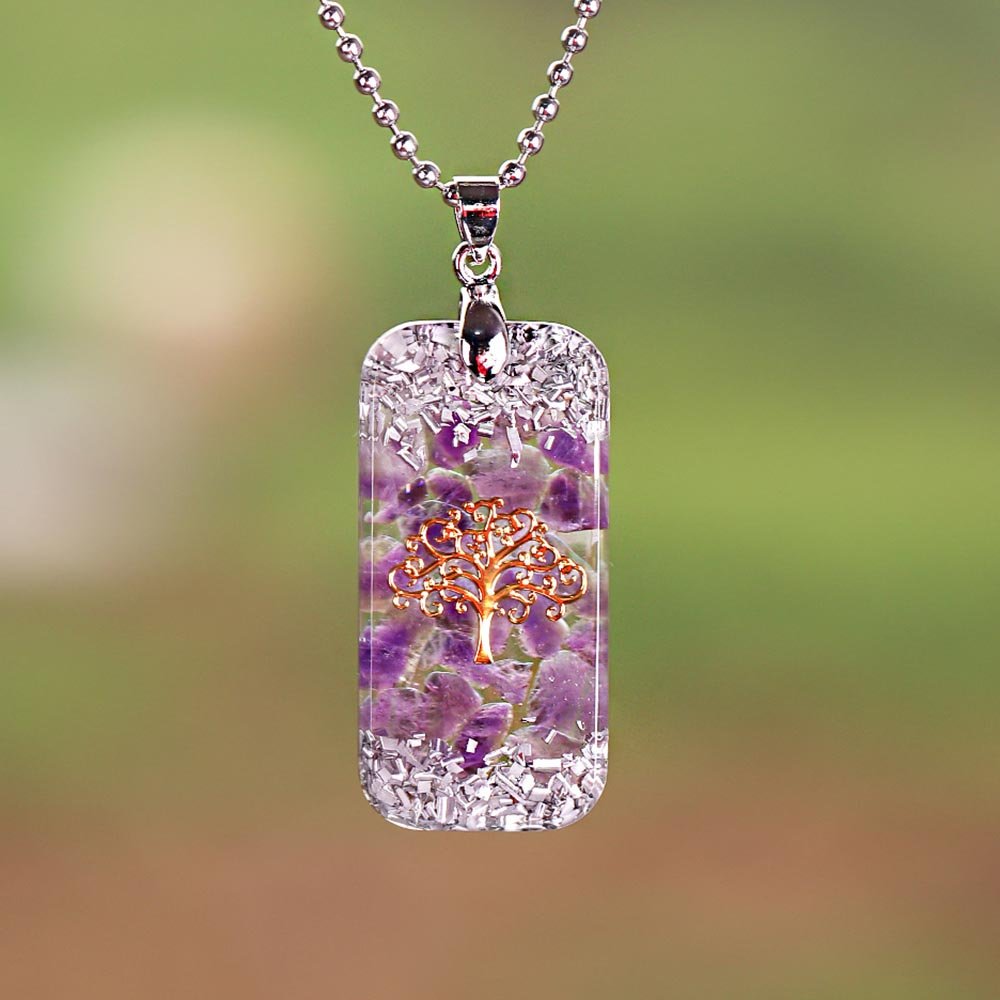 - Collier pendentif orgonite anti onde Améthyste Arbre de vie - Accessoires de yoga, vêtements et tapis de yoga au naturel