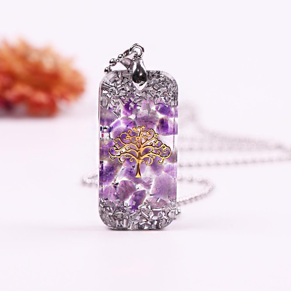 - Collier pendentif orgonite anti onde Améthyste Arbre de vie - Accessoires de yoga, vêtements et tapis de yoga au naturel