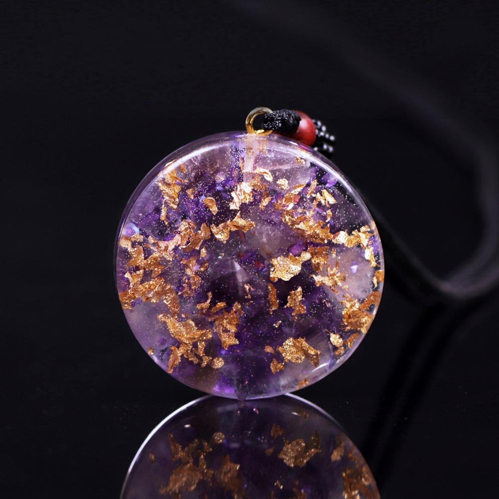 - Collier pendentif orgonite anti onde Améthyste Sriyantra - Accessoires de yoga, vêtements et tapis de yoga au naturel