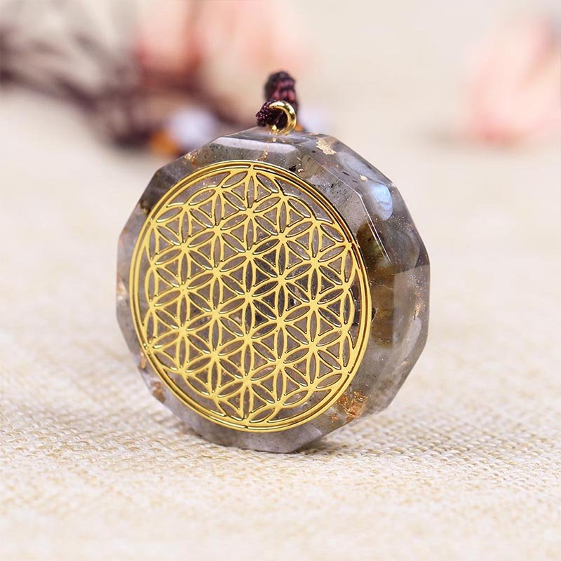 - Collier pendentif orgonite anti onde Labradorite Fleur de vie - Accessoires de yoga, vêtements et tapis de yoga au naturel