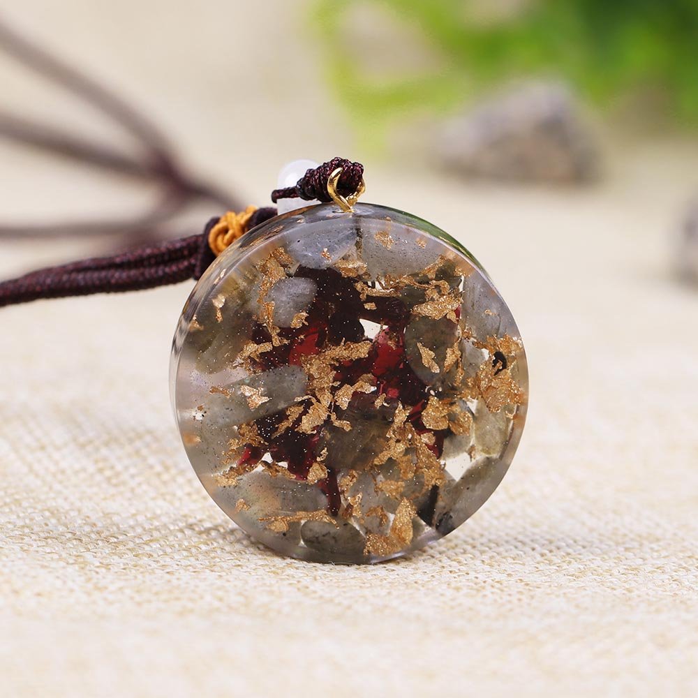 - Collier pendentif orgonite anti onde Labradorite Fleur de vie - Accessoires de yoga, vêtements et tapis de yoga au naturel