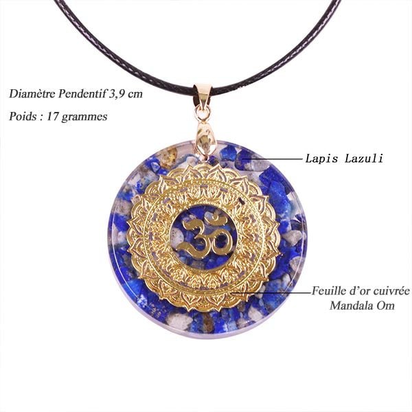 - Collier pendentif orgonite anti onde Lapis Lazuli Mandala Om - Accessoires de yoga, vêtements et tapis de yoga au naturel