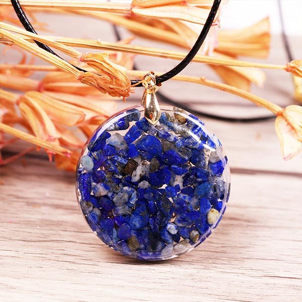 - Collier pendentif orgonite anti onde Lapis Lazuli Mandala Om - Accessoires de yoga, vêtements et tapis de yoga au naturel