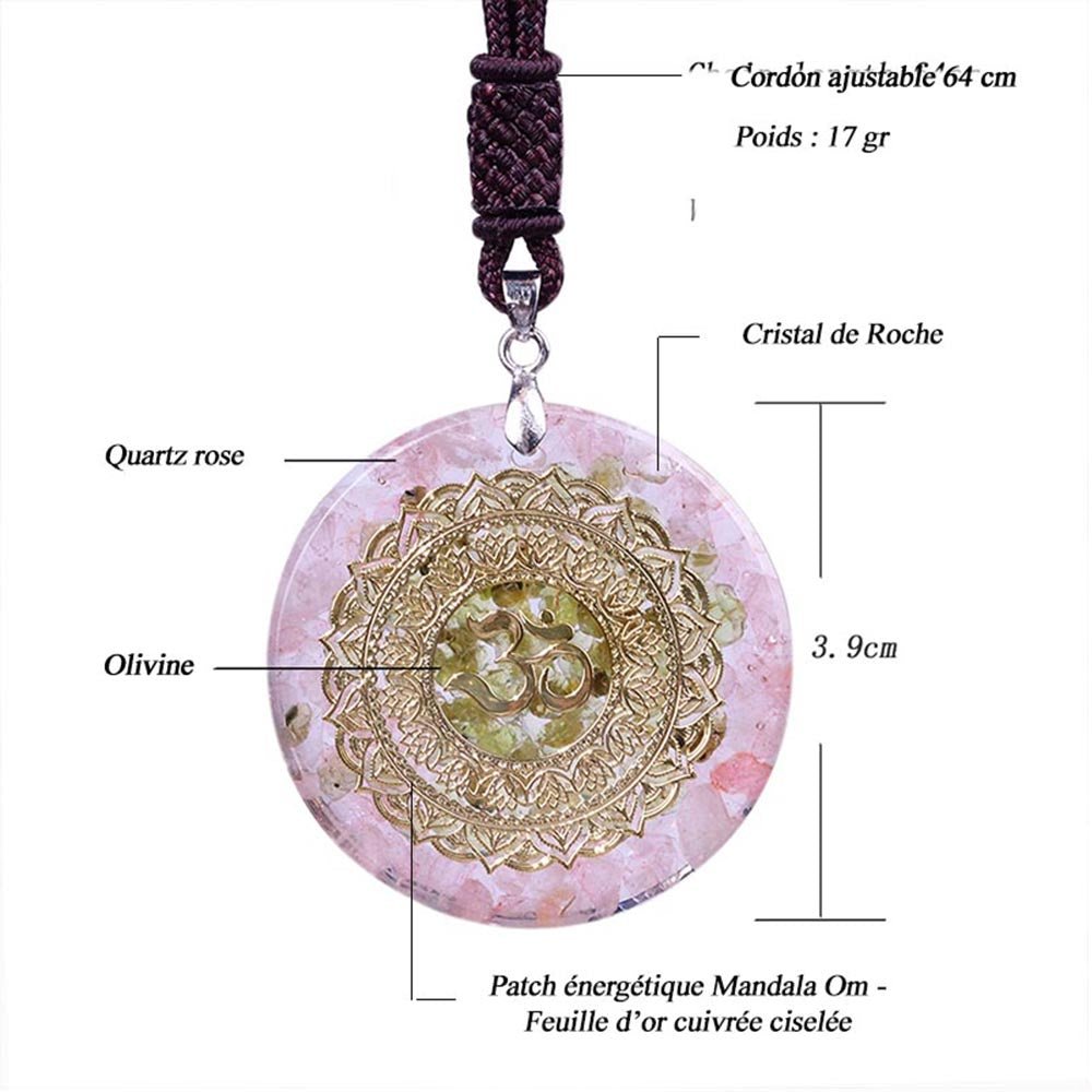 - Collier pendentif orgonite anti onde Quartz rose Mandala Om - Accessoires de yoga, vêtements et tapis de yoga au naturel