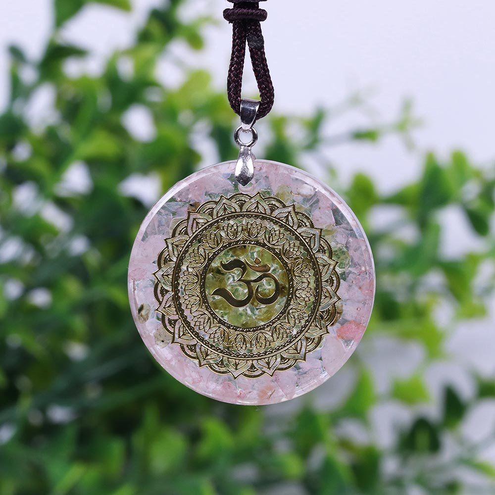 - Collier pendentif orgonite anti onde Quartz rose Mandala Om - Accessoires de yoga, vêtements et tapis de yoga au naturel