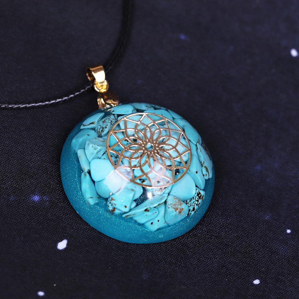 - Collier pendentif orgonite anti onde Turquoise Mandala - Accessoires de yoga, vêtements et tapis de yoga au naturel