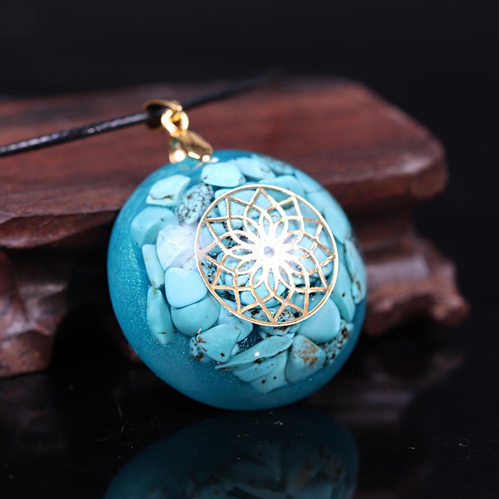 - Collier pendentif orgonite anti onde Turquoise Mandala - Accessoires de yoga, vêtements et tapis de yoga au naturel
