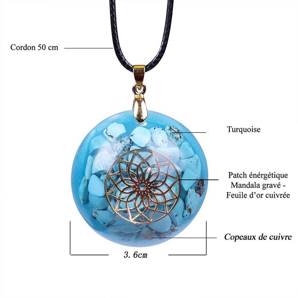 - Collier pendentif orgonite anti onde Turquoise Mandala - Accessoires de yoga, vêtements et tapis de yoga au naturel