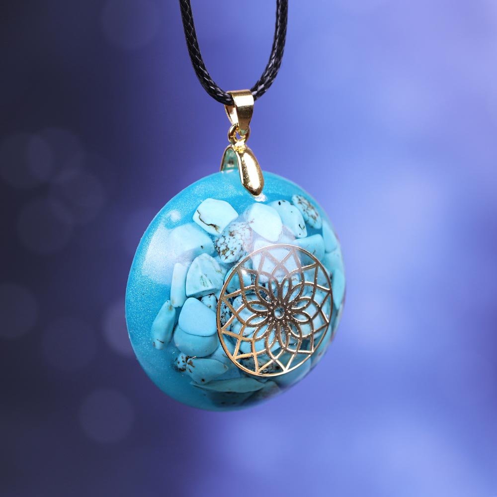 - Collier pendentif orgonite anti onde Turquoise Mandala - Accessoires de yoga, vêtements et tapis de yoga au naturel