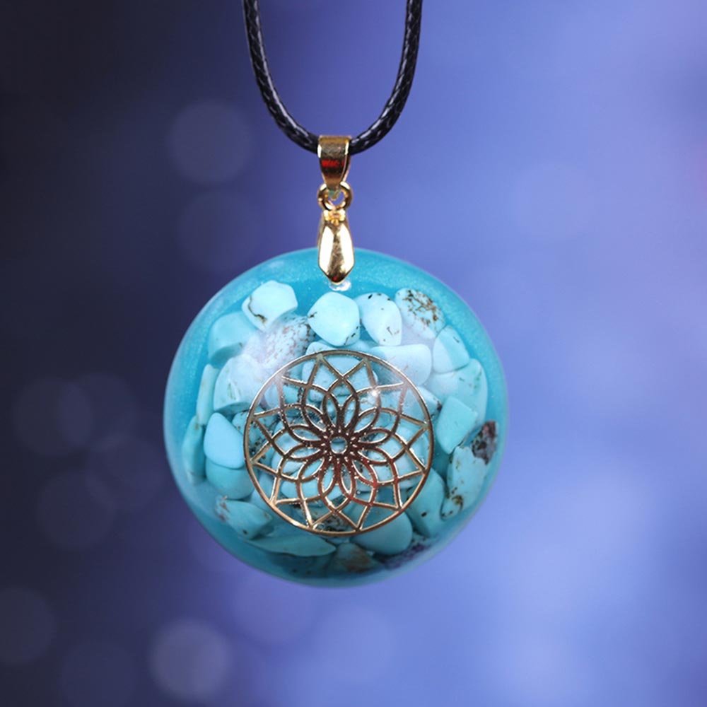 - Collier pendentif orgonite anti onde Turquoise Mandala - Accessoires de yoga, vêtements et tapis de yoga au naturel