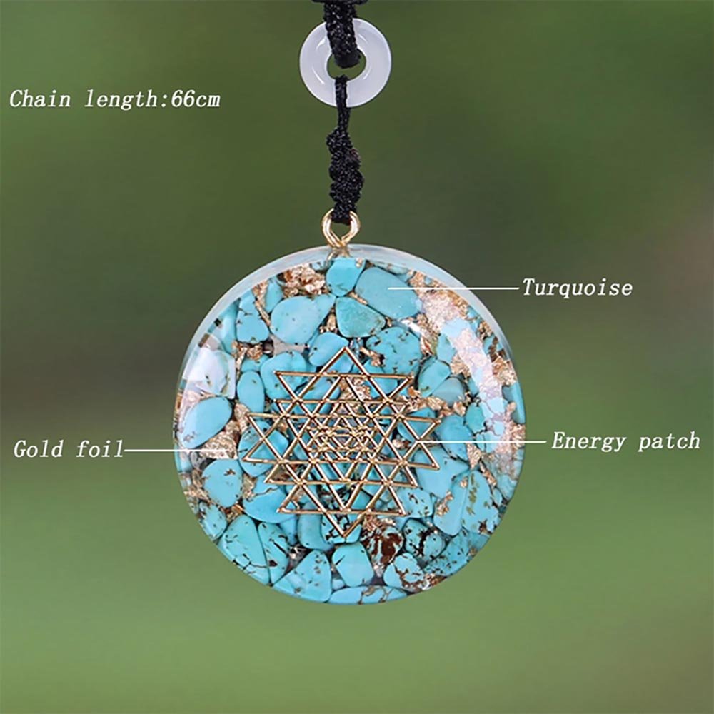 - Collier pendentif orgonite anti onde Turquoise Sriyantra - Accessoires de yoga, vêtements et tapis de yoga au naturel