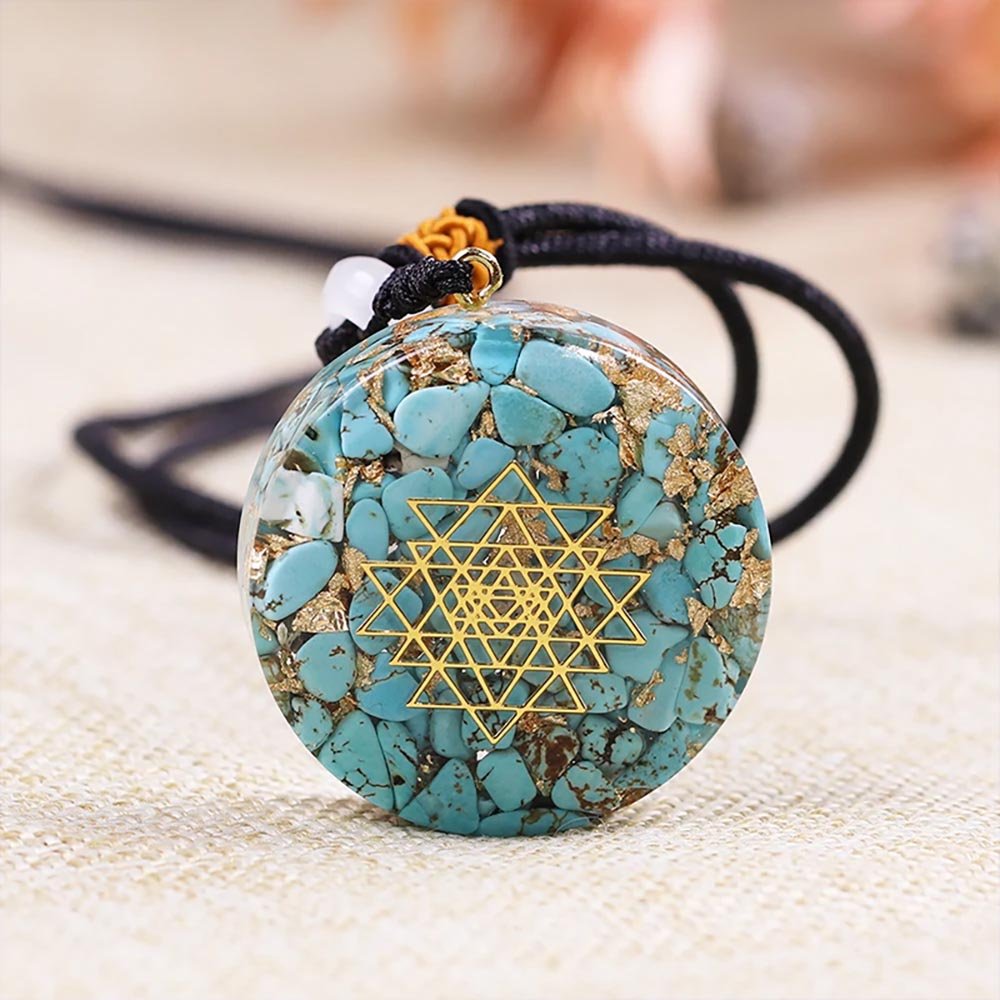 - Collier pendentif orgonite anti onde Turquoise Sriyantra - Accessoires de yoga, vêtements et tapis de yoga au naturel