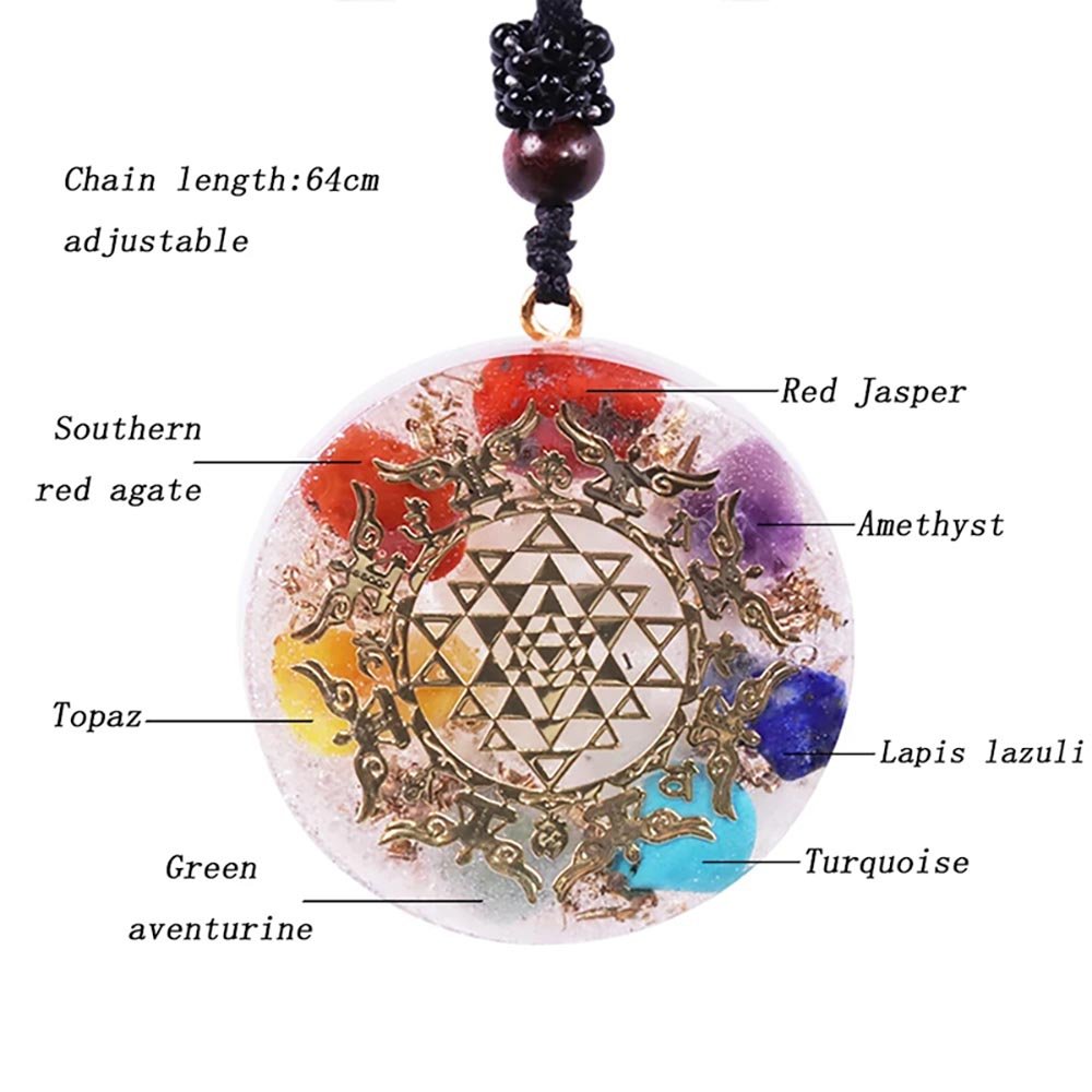- Collier pendentif orgonite méditation anti onde Sriyantra 7 chakras - Accessoires de yoga, vêtements et tapis de yoga au naturel