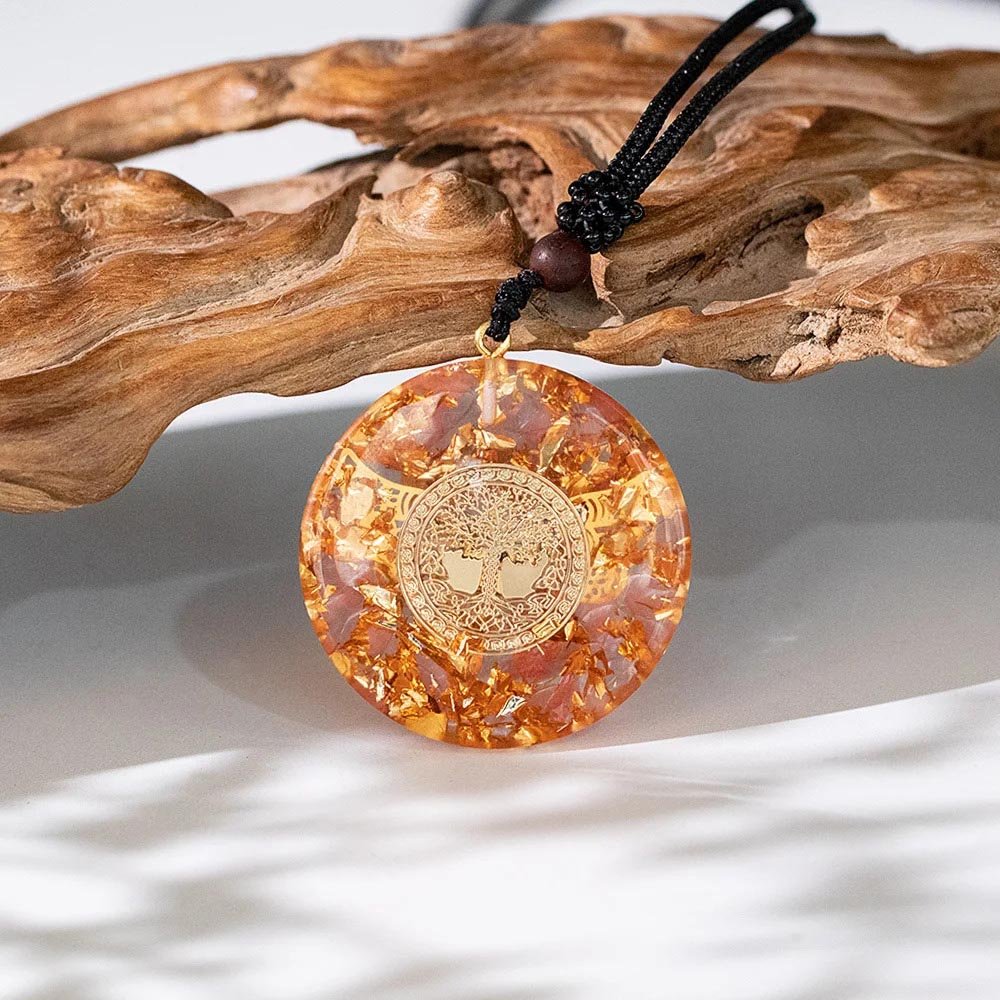 - Collier pendentif orgonite méditation Quartz melon Papillon ciselé Arbre de vie - Accessoires de yoga, vêtements et tapis de yoga au naturel