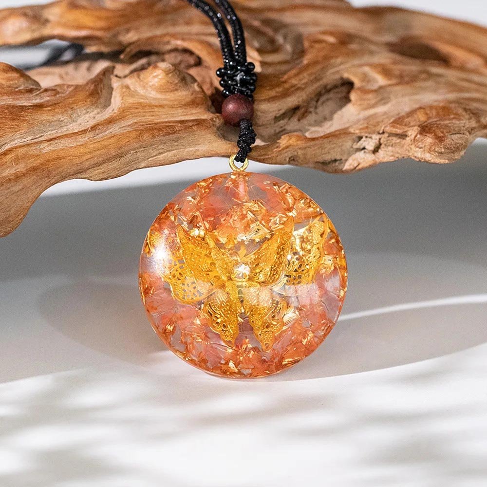 - Collier pendentif orgonite méditation Quartz melon Papillon ciselé Arbre de vie - Accessoires de yoga, vêtements et tapis de yoga au naturel