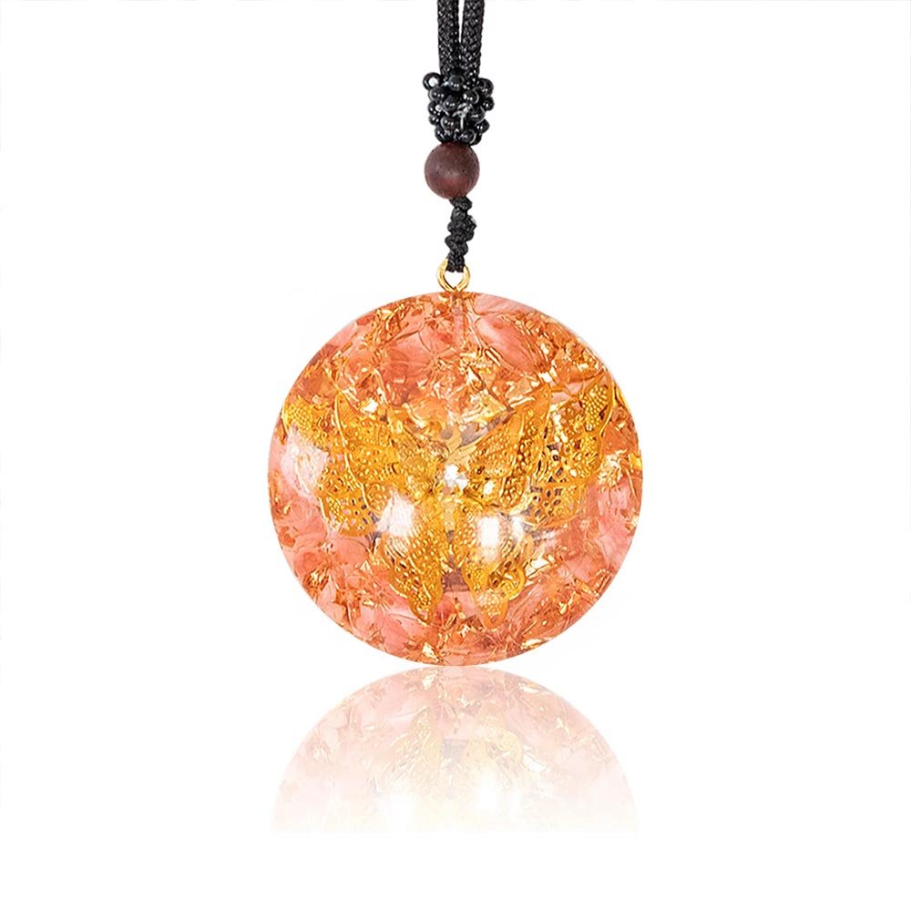 - Collier pendentif orgonite méditation Quartz melon Papillon ciselé Arbre de vie - Accessoires de yoga, vêtements et tapis de yoga au naturel
