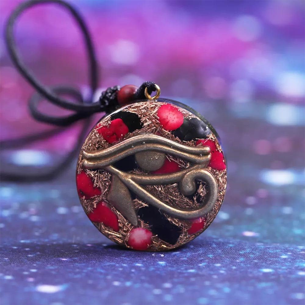 - Collier pendentif orgonite Oei d'Horus Jaspe rouge et Obsidienne - Accessoires de yoga, vêtements et tapis de yoga au naturel