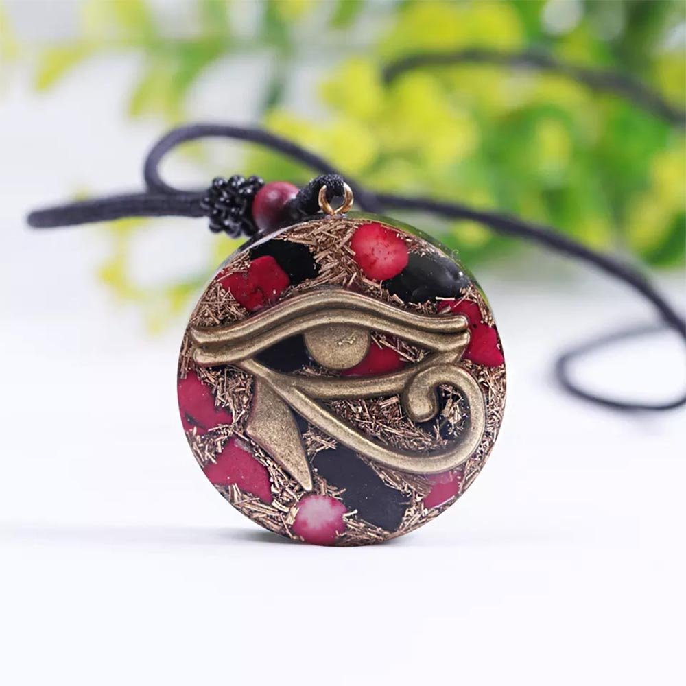 - Collier pendentif orgonite Oei d'Horus Jaspe rouge et Obsidienne - Accessoires de yoga, vêtements et tapis de yoga au naturel