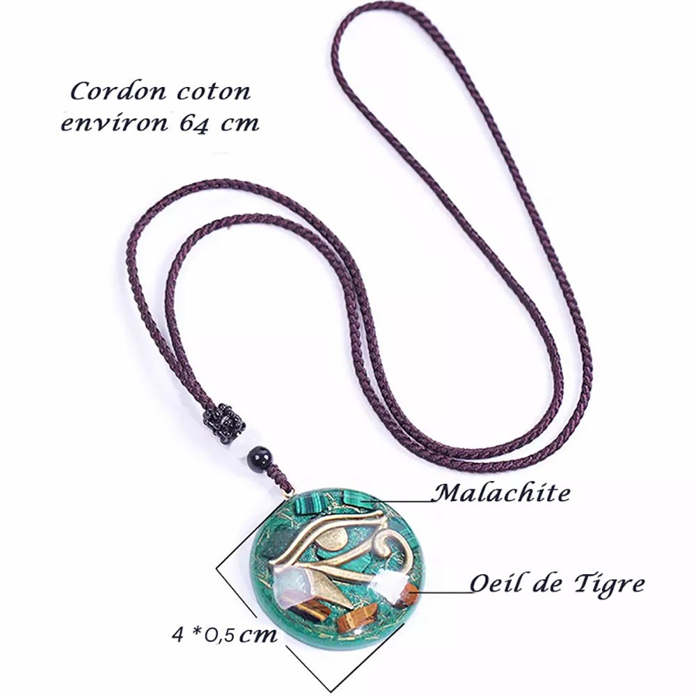 - Collier pendentif orgonite Oeil d'Horus Malachite - Accessoires de yoga, vêtements et tapis de yoga au naturel