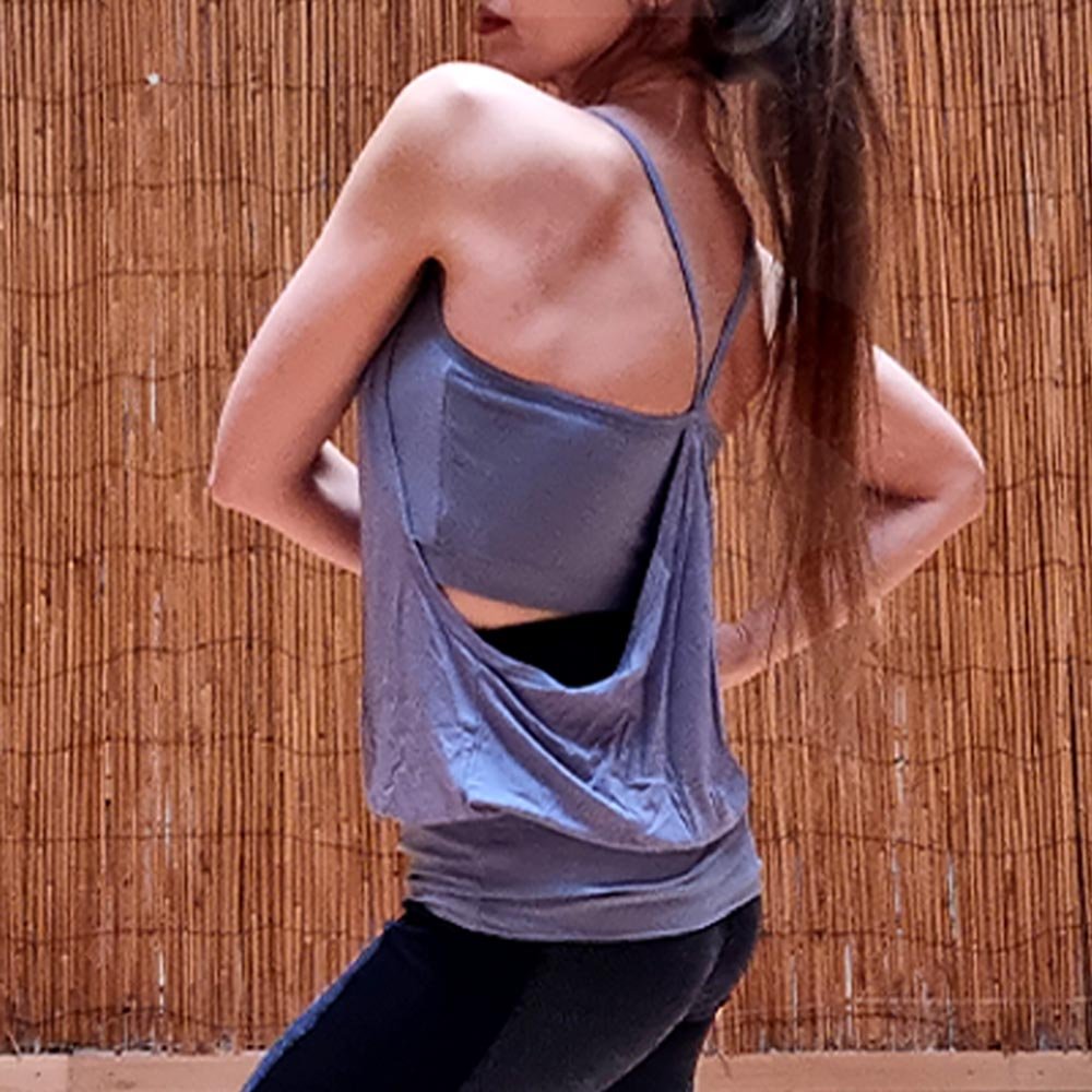 XS/S - 36/38 - Débardeur de yoga femme éco-chic, Pilates, fitness Bio certifié GOTS – bleu-gris - Accessoires de yoga, vêtements et tapis de yoga au naturel