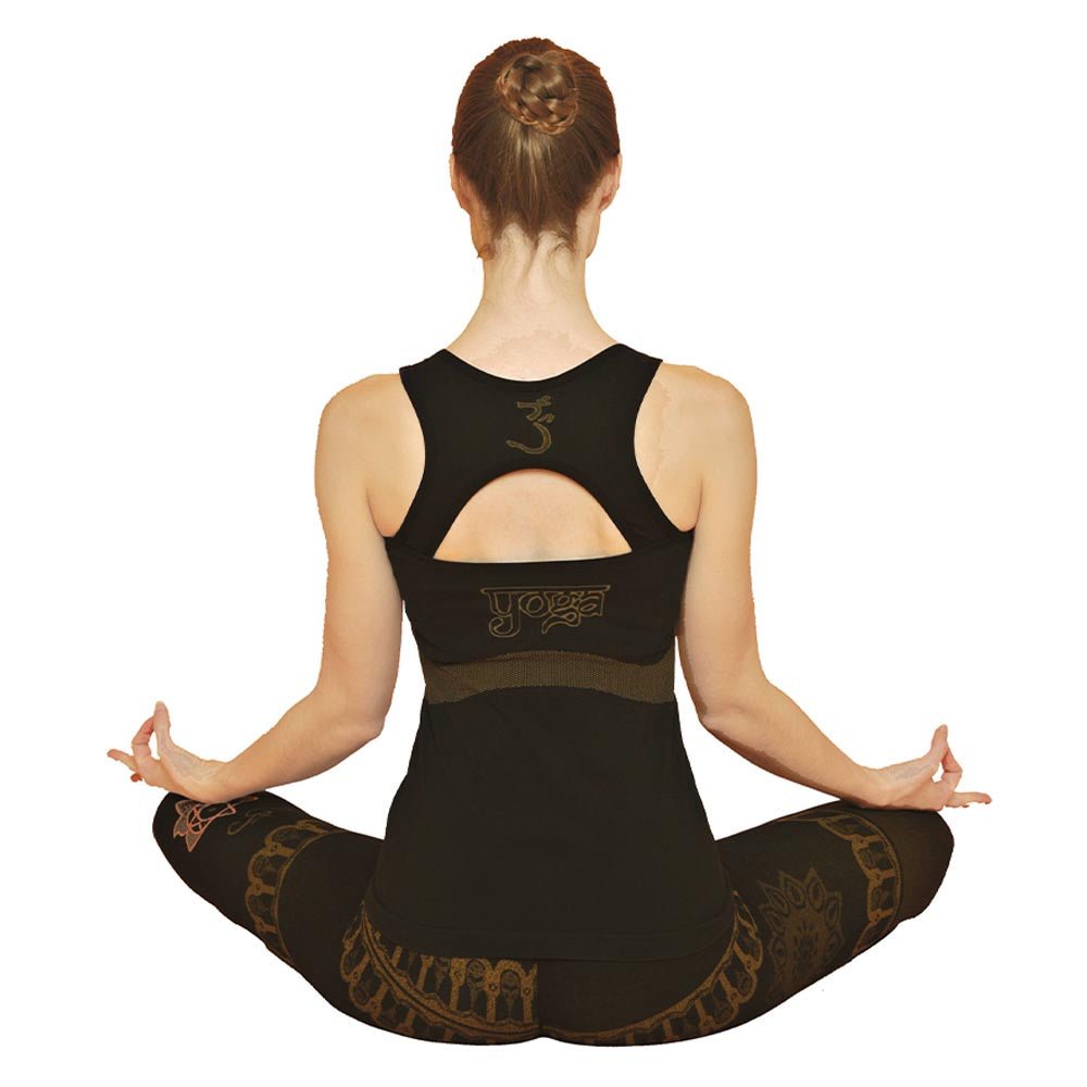 XS/S - Débardeur yoga femme 70% coton bio - sans coutures - soutien intégré - motif Om - Accessoires de yoga, vêtements et tapis de yoga au naturel