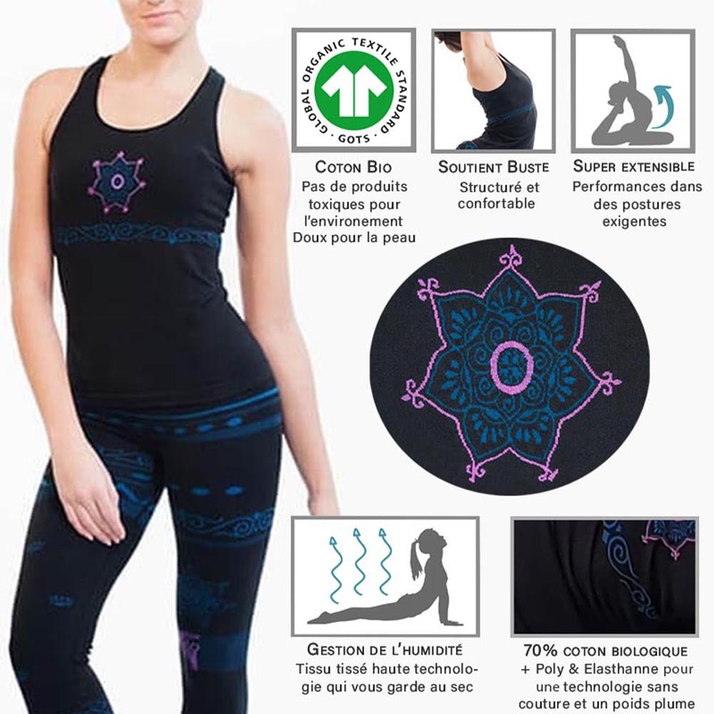 XS/S - Débardeur yoga femme sans coutures 70% coton bio, soutien intégré Namasté - Accessoires de yoga, vêtements et tapis de yoga au naturel