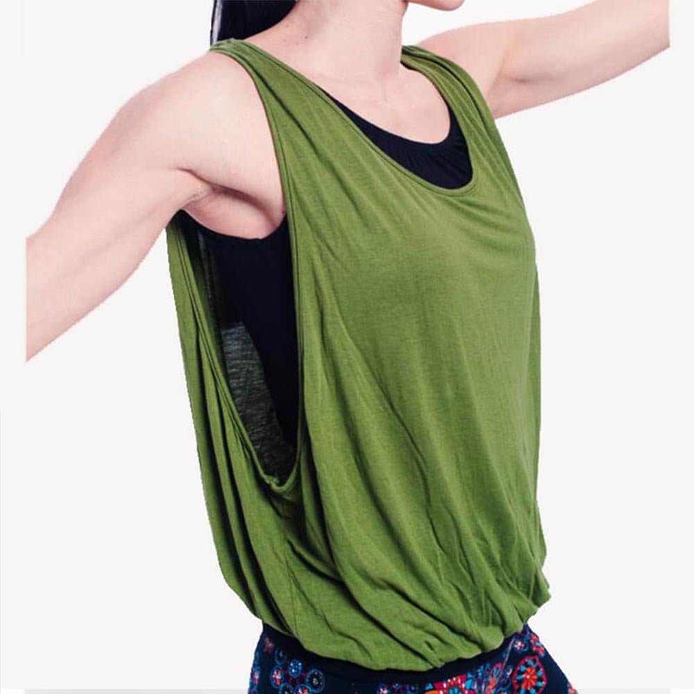 Taille unique XS à M - Débardeur yoga flow - soutien intégrée - vert-olive - Accessoires de yoga, vêtements et tapis de yoga au naturel
