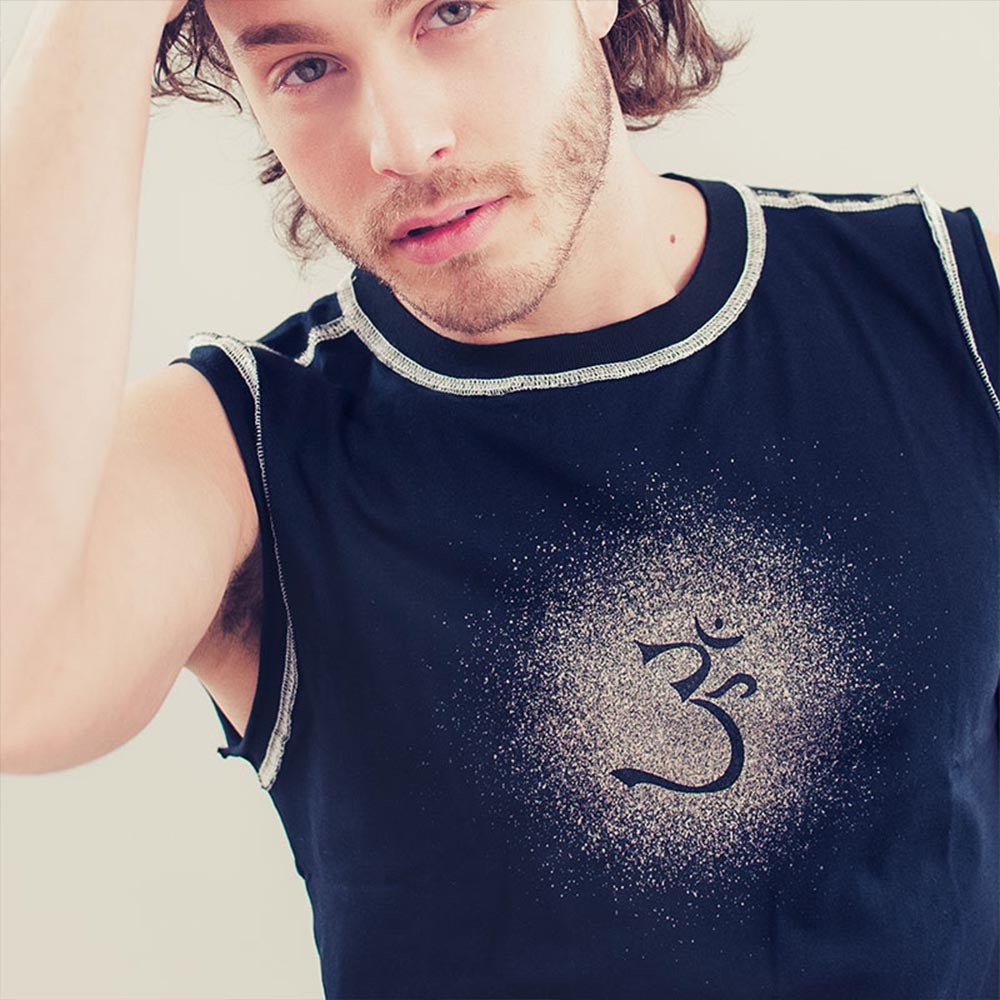 S/M - Débardeur Yoga homme coton fin - Symbole Om - Accessoires de yoga, vêtements et tapis de yoga au naturel